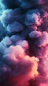 Volumetric neon smoke plumes with dual blue magenta gradient