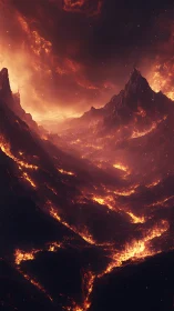 Infernal Chasm: Molten Valley Between Towering Peaks