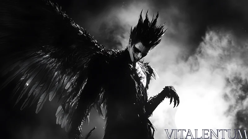 Dark winged demon stalks moonlit storm horizon. Period.