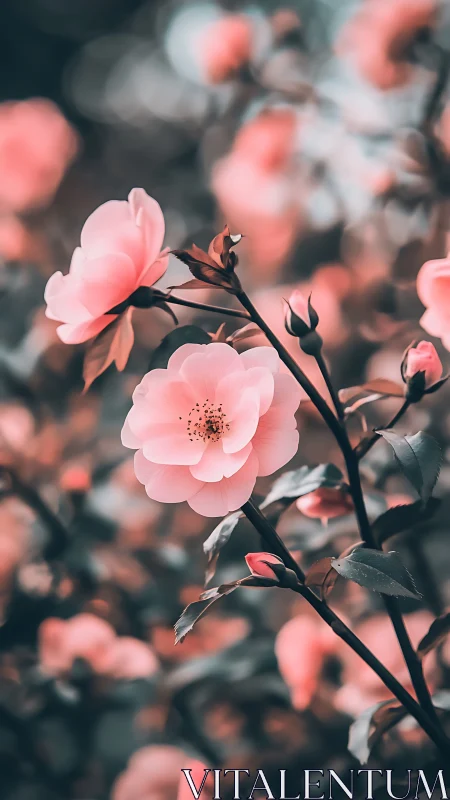 Pink Blossoms on Dark Branches with Soft Bokeh.
