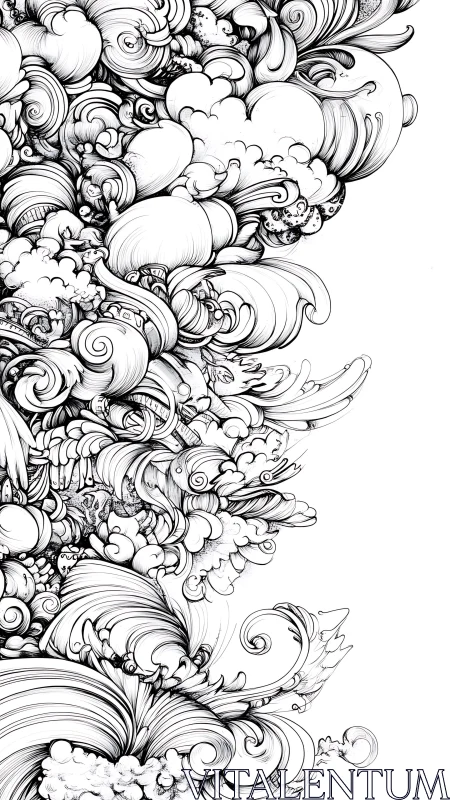 Intricate black ink swirls with organic cloud forms.