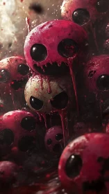 Grotesque bleeding spheres swarm in claustrophobic pit.