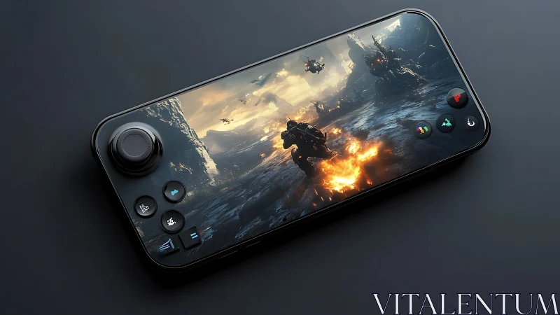 Gaming Handheld Device Displays Epic Action Combat Scene