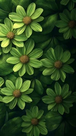 Vibrant Chartreuse Daisy Cluster with Textured Golden Stamens. Botanical Study