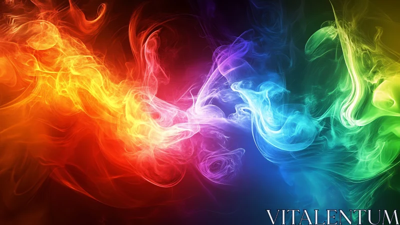 Vivid swirling rainbow smoke on dark gradient background.
