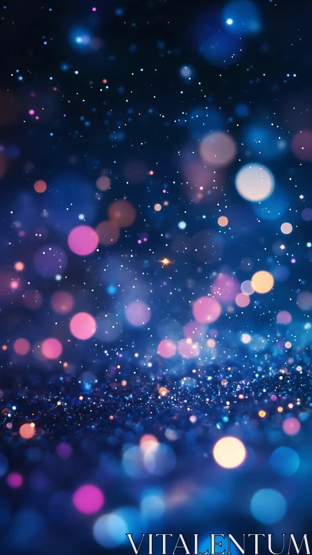 Colorful bokeh light field over deep blue abstract background.
