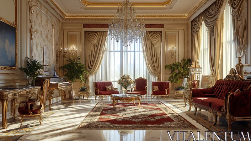 Palatial neoclassical salon with gilded Rococo furnishings.