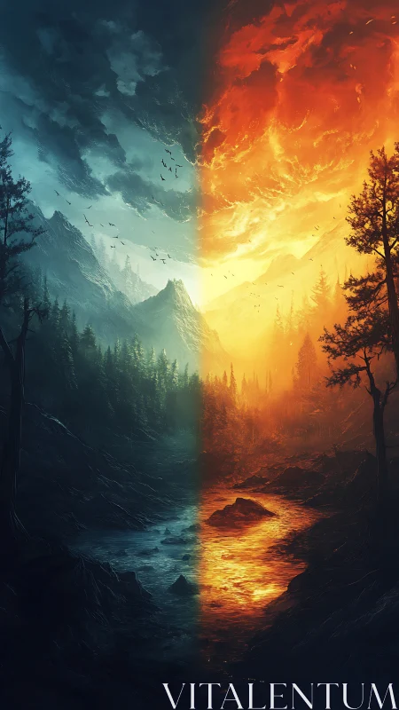 Bipolar elemental landscape divides firestorm and glacial valley