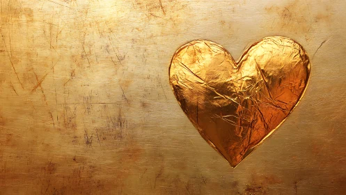 Gilded Heart Form on Textured Gold Surface.