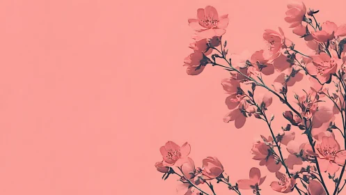 Pink Floral Branches Against Soft Monochromatic Background