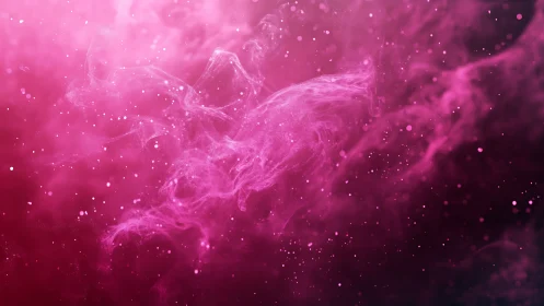 Dreamy pink nebula clouds swirling through starlit space.