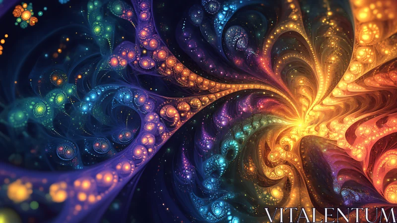 Fractal nebula vortex forms radiant, multicolor energy stream