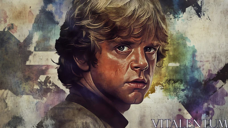 Young male portrait against textured abstract backdrop.