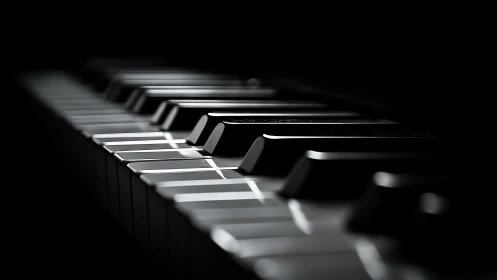 Low-key closeup of piano keyboard in dramatic side lighting