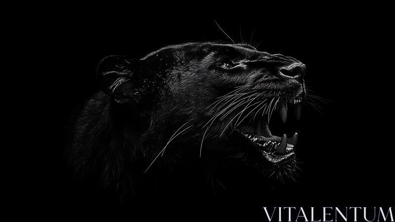 Snarling Large Cat Study in Grayscale.