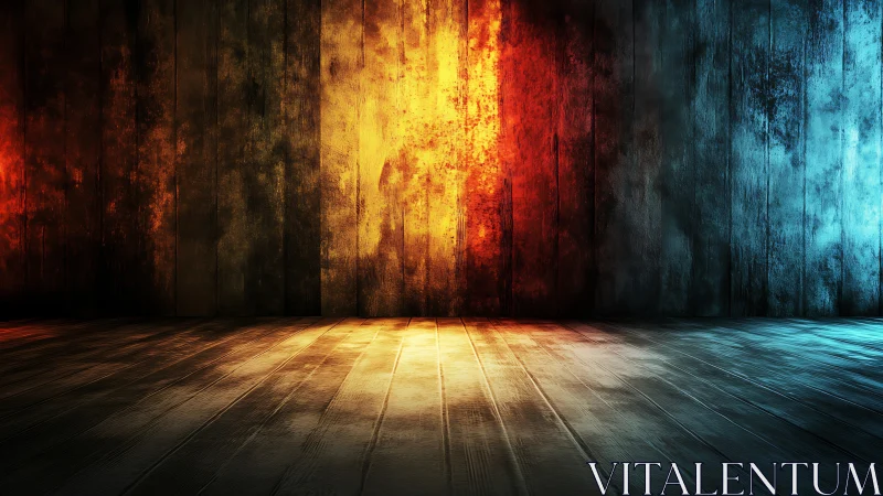 Bicolored wood interior with central warm light gradient field