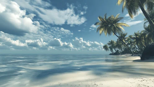Tropical Strand with Coconut Palms and Cumulus Cloud Formation