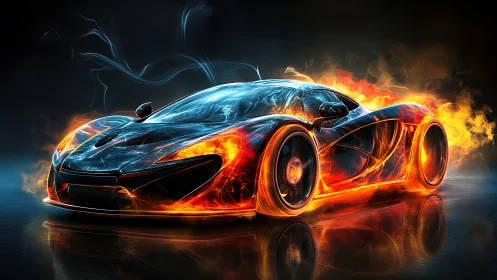 Ignited supercar rendering in molten neon flame trim.