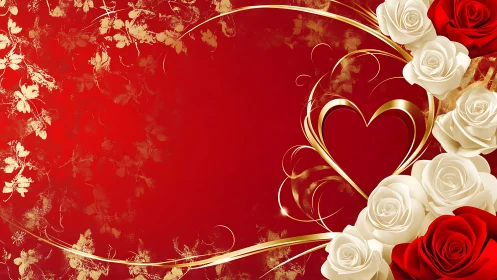 Elegant Red and Gold Heart with Luxury Roses Design