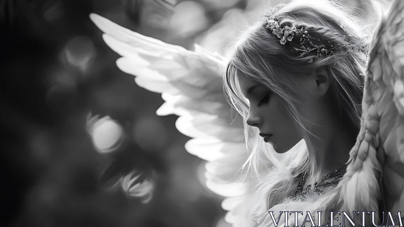 Melancholic angelic portrait glows in soft monochrome light