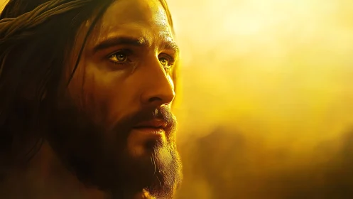 Warm golden portrait of a gentle, contemplative bearded man.