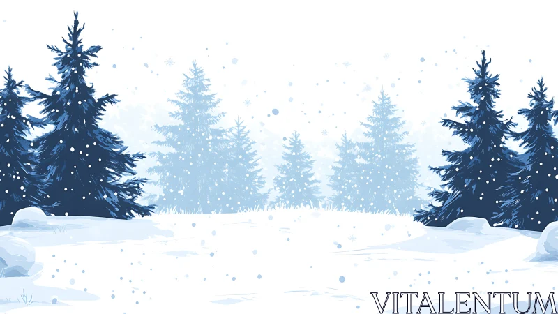 Snow-dusted evergreens holding quiet court in pale winter hush.