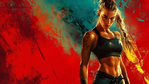 Fierce athlete standing strong against bold painted color.