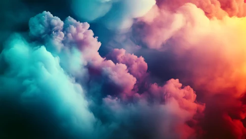 Iridescent volumetric clouds in vibrant dual-tone spectrum.