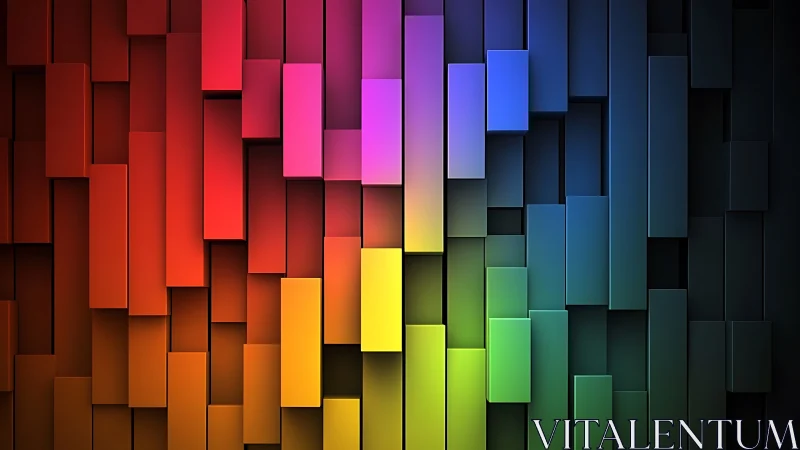 Layered rainbow blocks rise in rhythmic geometric spectrum.