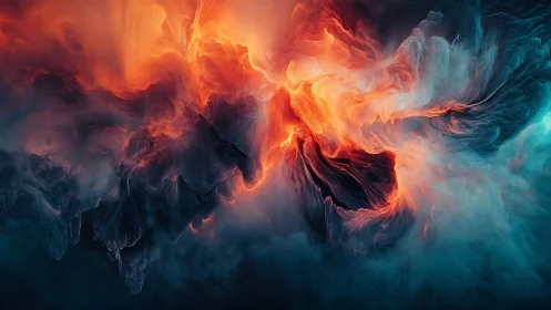 Fiery cosmic clouds swirl gently through deep teal skies