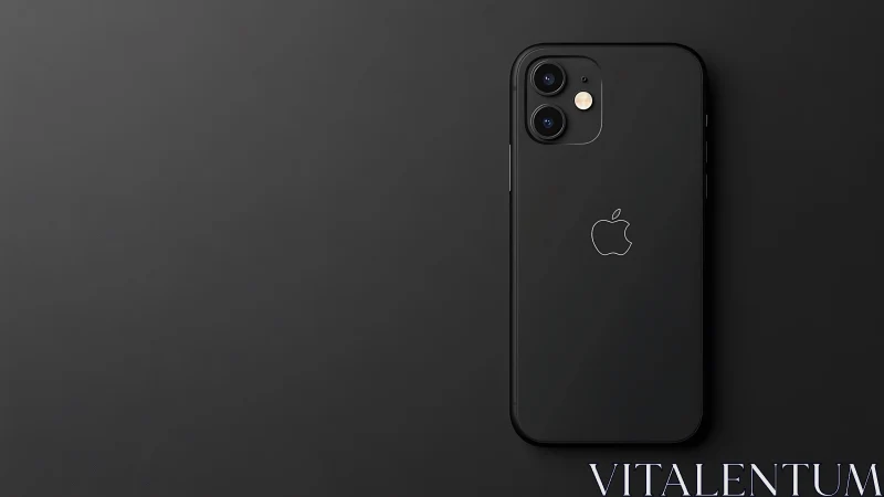 Black Apple iPhone with dual camera module on neutral background.