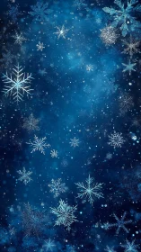 Glittering snowflakes over deep blue winter galaxy background.