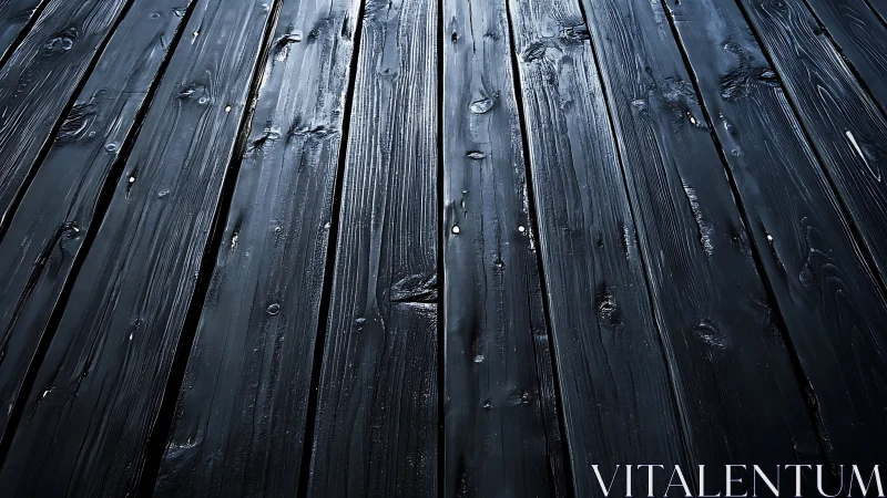 Dark stained wooden planks form moody reflective surface