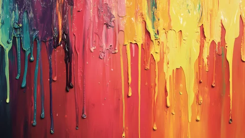 Vibrant Multicolored Paint Drips Abstract Art on Canvas.