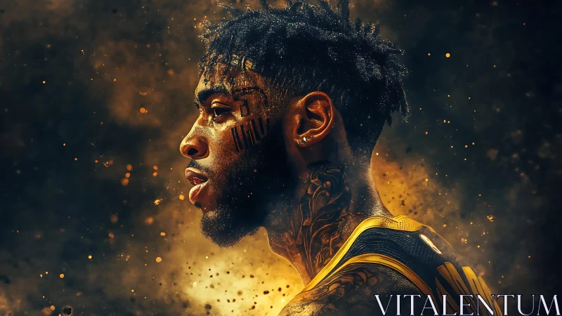 Gold-lit basketball warrior pauses in a moment of focus