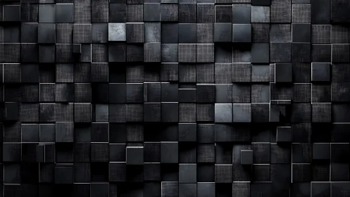 Modular black cube grid with high-relief geometric structure.