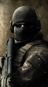 Tactical operator portrait with shotgun and winter combat gear