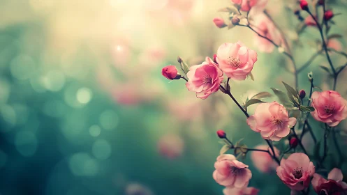 Gentle Pink Blossoms Dance in Soft Garden Light.