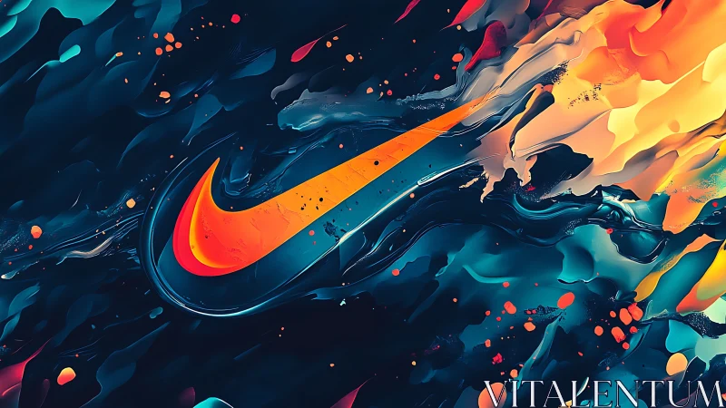 Dynamic orange swoosh in fluid teal and fireburst abstraction