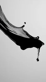 Minimalist photorealistic black liquid arc on pale backdrop.