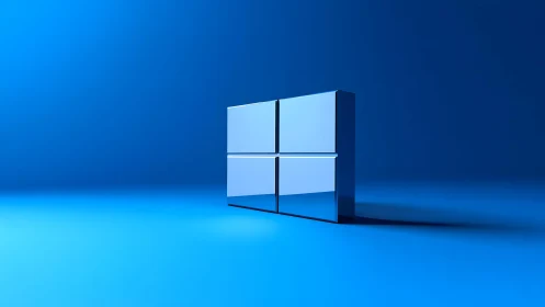 3D Windows Logo on Blue Gradient Background, Modern Digital Art.