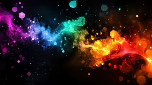 Vibrant multicolor light streaks flow across dark background