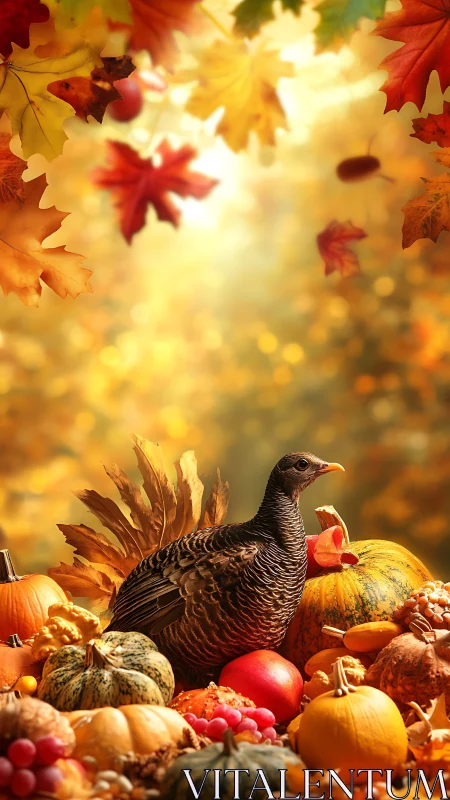 Turkey sentinel in golden-hazed harvest wonderland tableau.