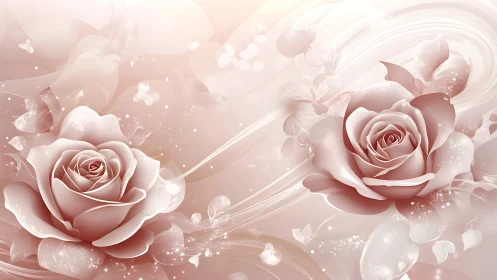 Ethereal Rose Composition with Floating Particles and Luminous Effects.