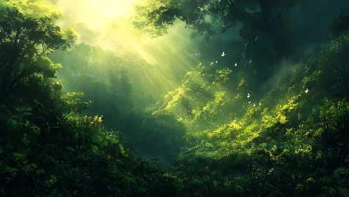 Luminescent Forest Canopy: Radiating Light Through Verdant Depth.