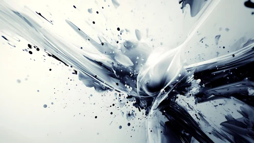 Dynamic black and white paint splash abstract digital artwork.
