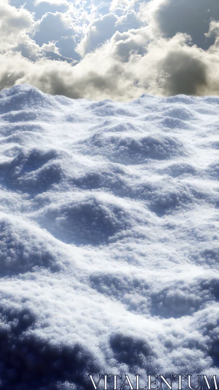 Textured snow surface under bright clouded daylight sky.