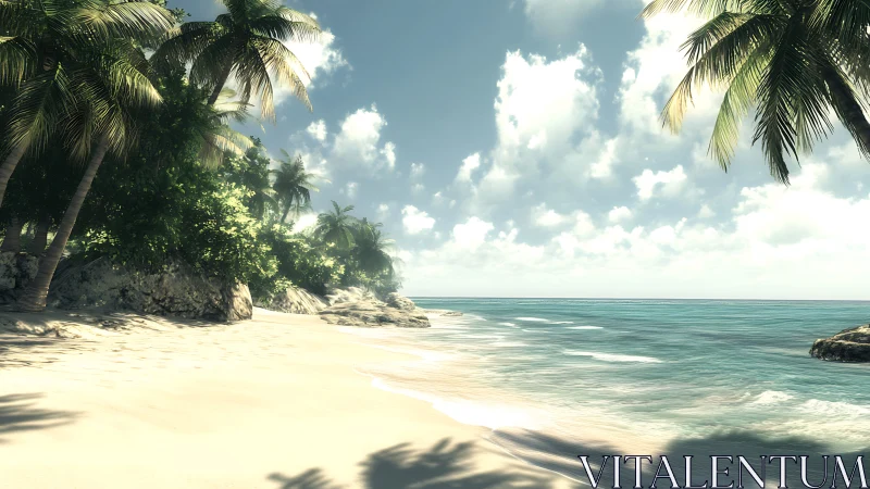 Tropical Beach Cove With Palm Trees And Turquoise Water