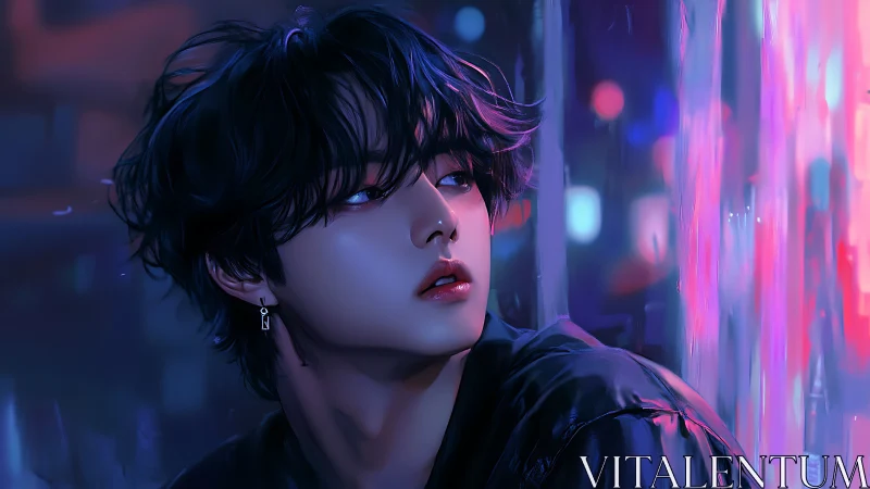 Neon-soaked night catches a wistful gaze in electric color