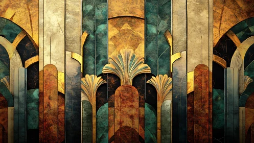 Elegant Art Deco Abstract Wall Mural with Geometric Patterns.